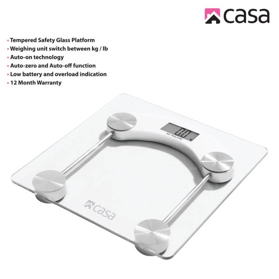 Casa Electronic Bathroom Glass Scale Clear Square Rounded Corners