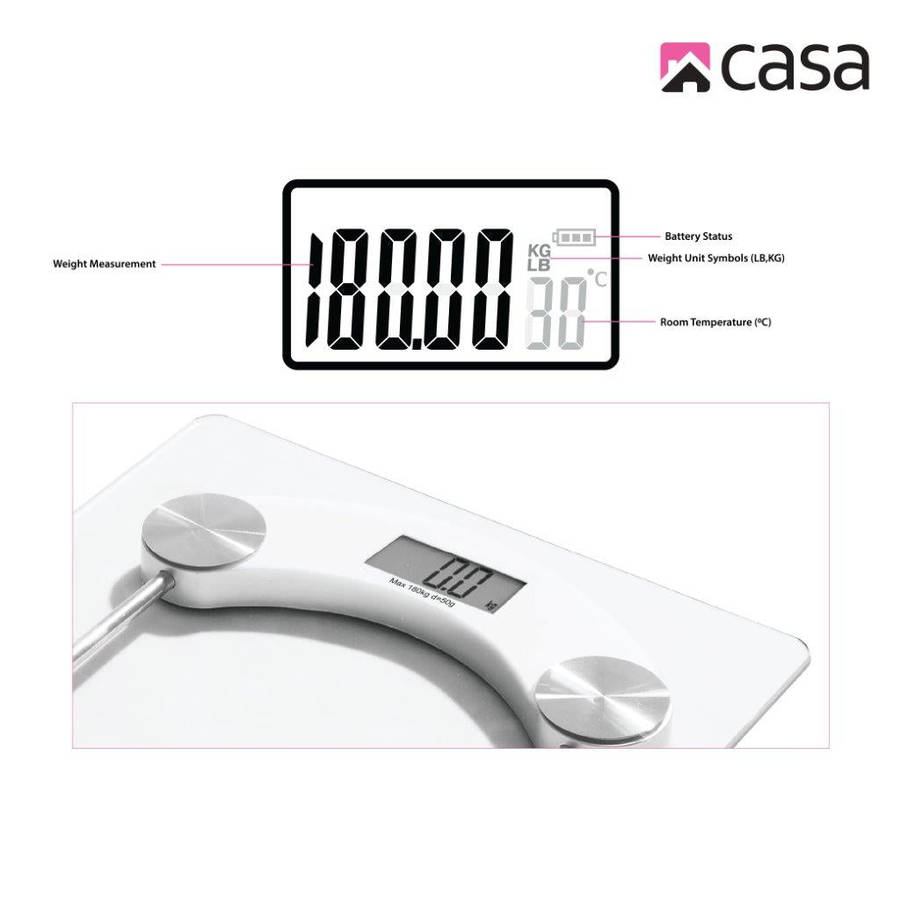 Casa Electronic Bathroom Glass Scale Clear Square Rounded Corners