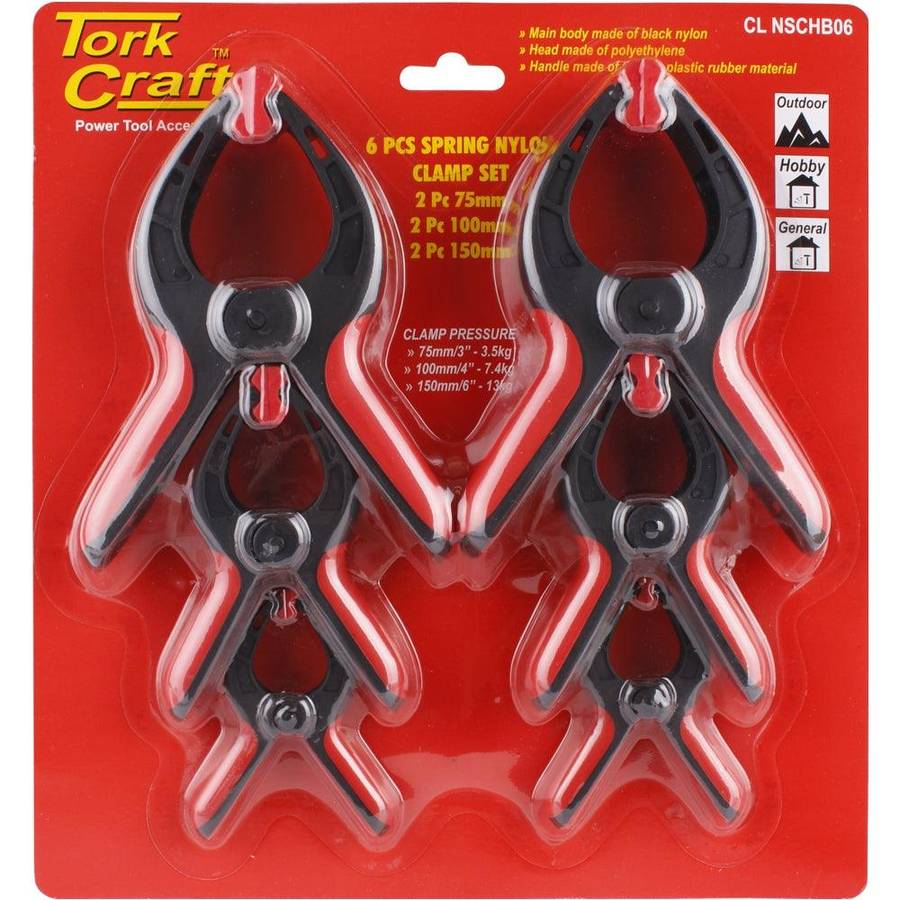 Tork Craft Clamp Spring Nylon 6 Pce Set 75 Mm/100 Mm/150 Mm