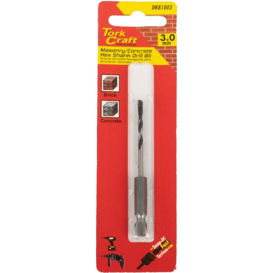Tork Craft Drill Bit Masonry/Concrete 3.0 Mm Hex Shank 1/Card