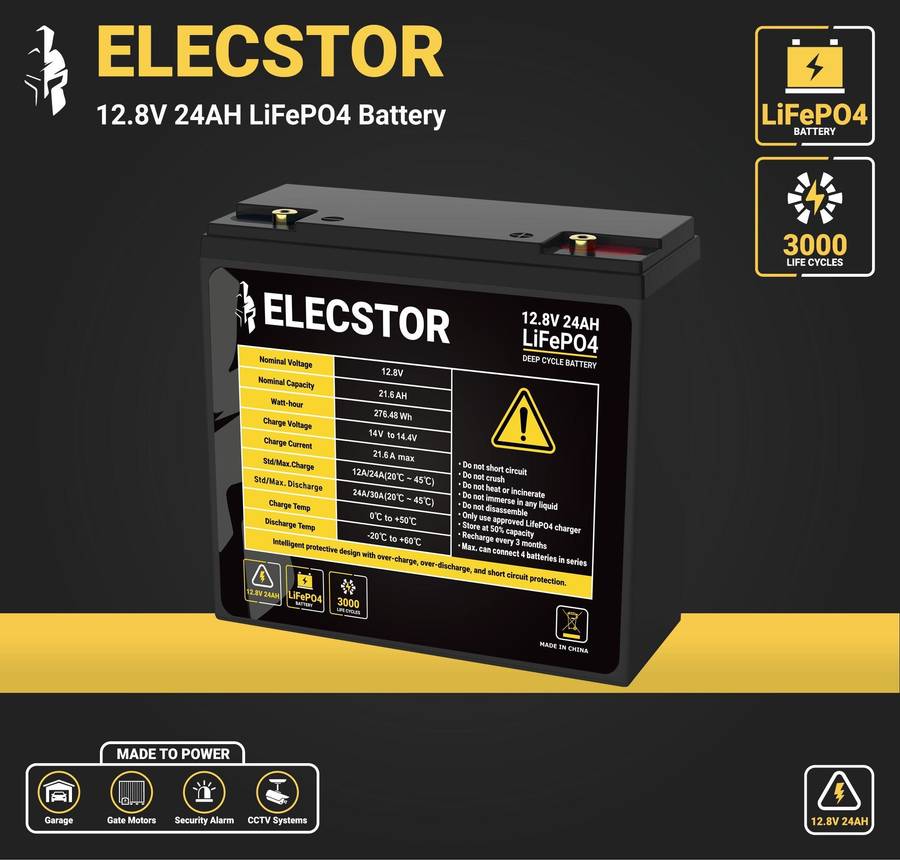 Elecstor 12 V 24 A Lifepo4 Battery 3000 Cycles