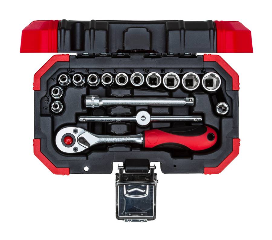 Socket Ged Red Set 1/4`` 4 13 Mm+Bits16 Pce