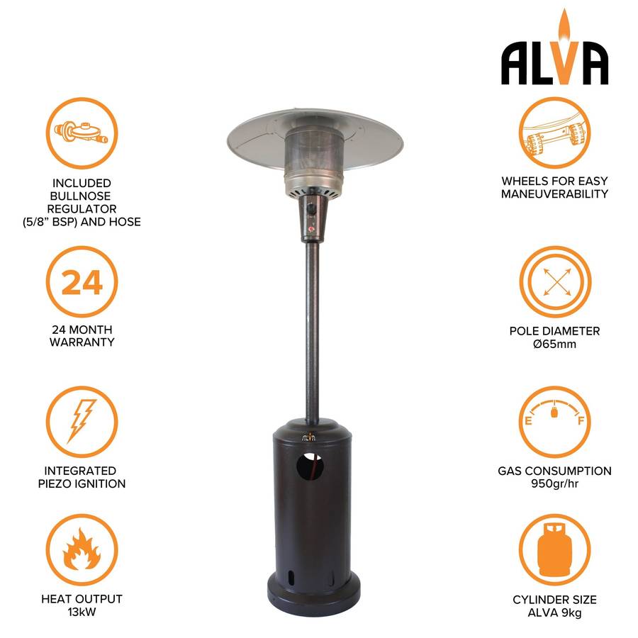 Alva Gas Patio Heater Bronze Hammertone Cabinet