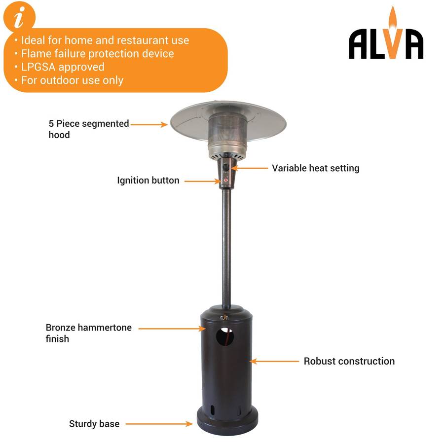 Alva Gas Patio Heater Bronze Hammertone Cabinet