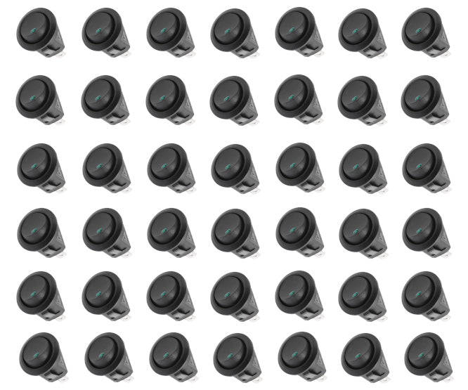 Round Rocker Switch 12 Vdc Spst W/Led Green 100/Bag Kcd1 8 101 En