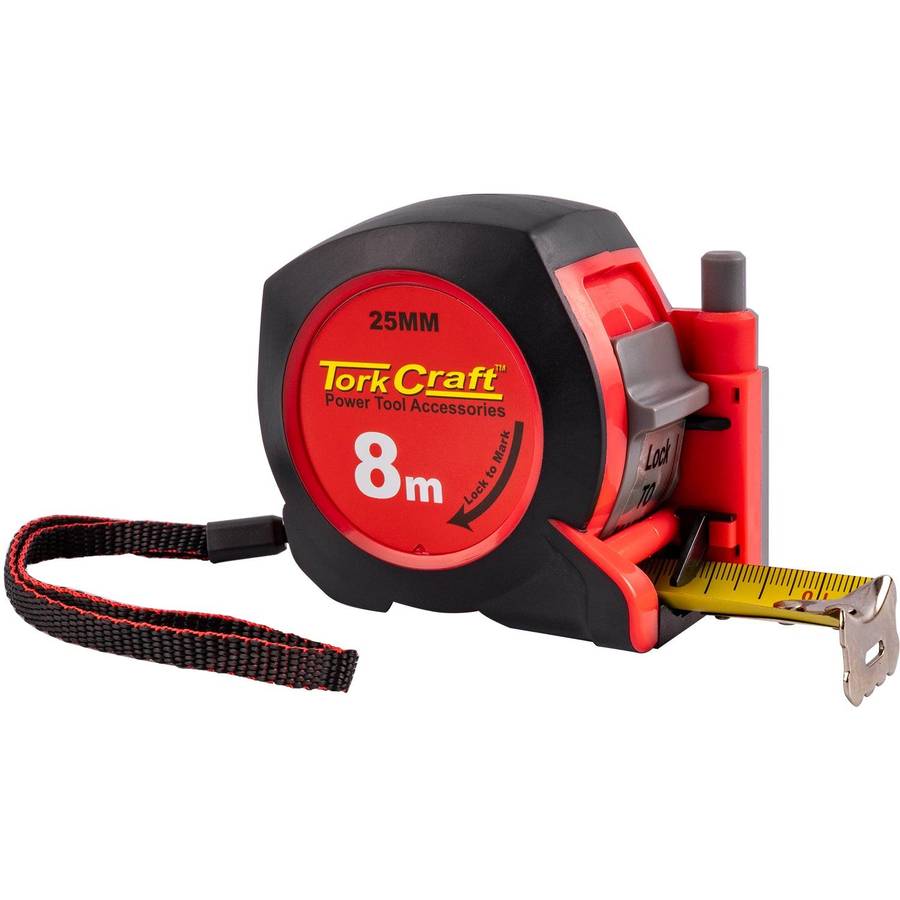 Tork Craft Measuring Tape With Marker 8 M X 25 Mm Rubber Casing Matt Finish