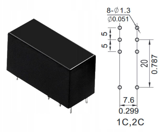 Relay Dpdt 8 A 12 Vdc Rect 8 Pin 30x13x16mm Nt75 2 C Z 8 Dc12 V 0.41 5.0