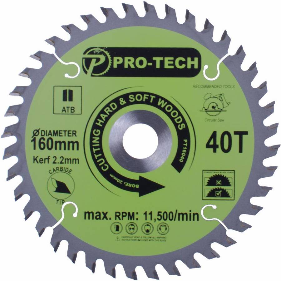 Pro Tech Saw Blade Tct 160 X 2.2 X 20 X 40 T Wood Prof.