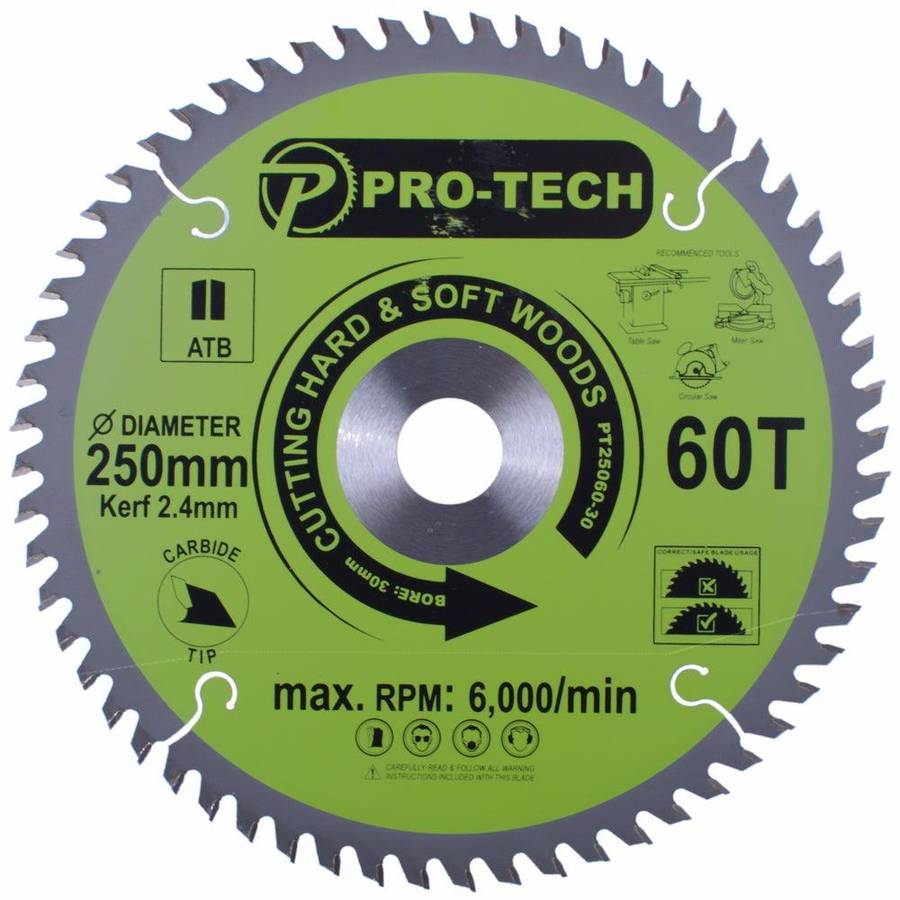 Pro Tech Saw Blade Tct 250 X 2.4 X 30 X 60 T Wood Prof.