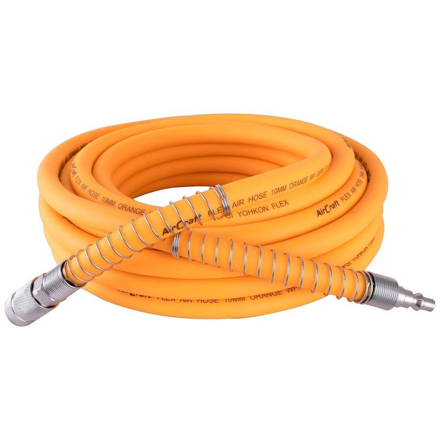 Aircraft Flex Air Hose Kit 10 Mm X 10 M Orange W/Quick Coupler & Connector Yohko