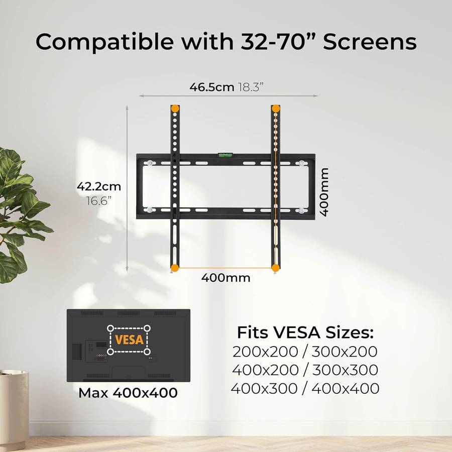 32 70" Flat To Wall Tv Mount Bracket Built In Spirit Level