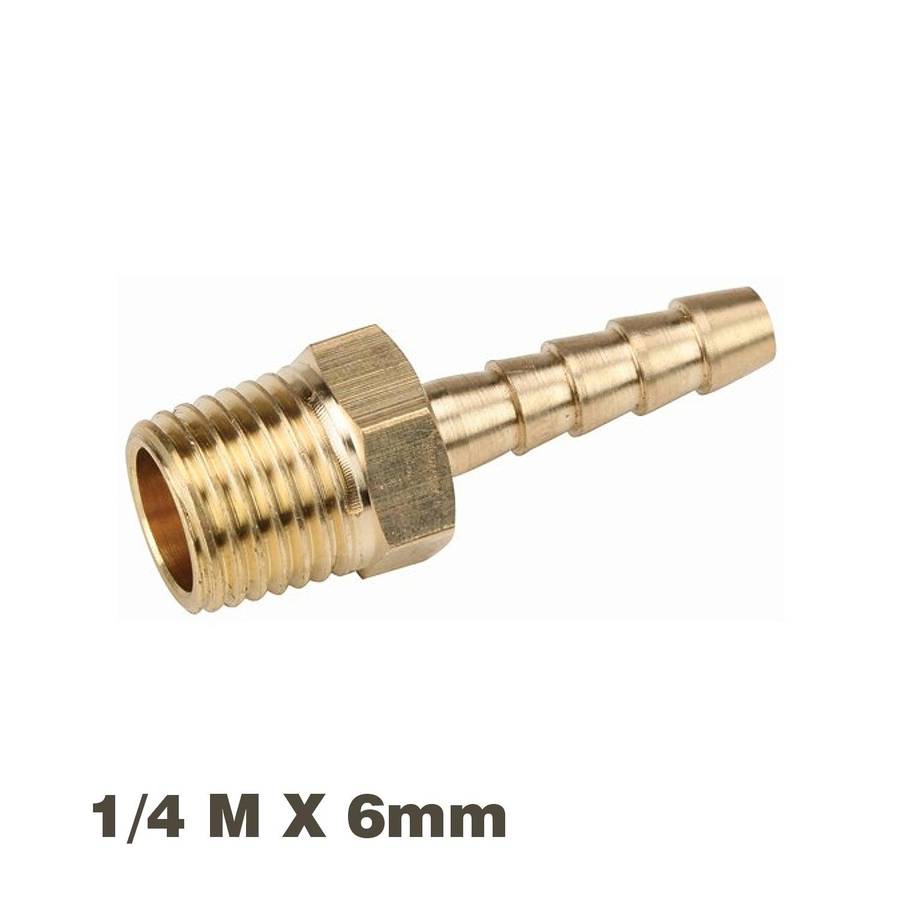 Aircraft Hose Tail Connector Brass 1/4 M X 6 Mm