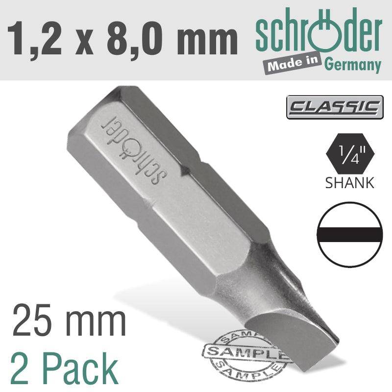Schroder Slotted Bit 1.2 X8 Mm 25 Mm 2 Cd