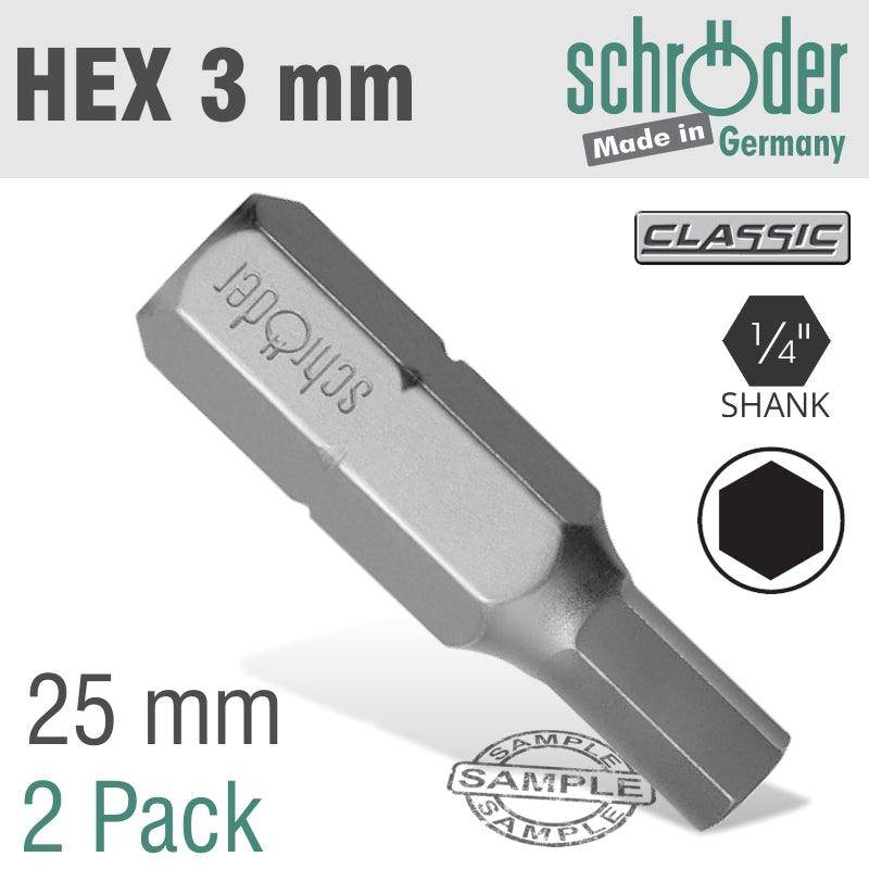 Schroder Hex/Allen Ins.Bit 3 Mm 2 Cd