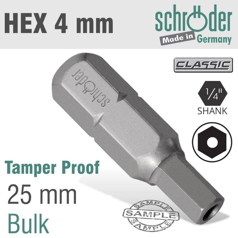Schroder Allen/Hex 4 Mm Security Insert Bit 25 Mm Bulk