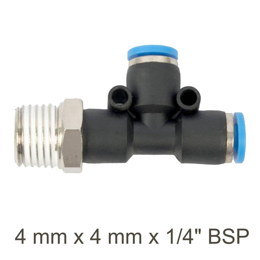 Aircraft Pu Hose Fitting Tee 4 Mm X 4 Mm X 1/4'm