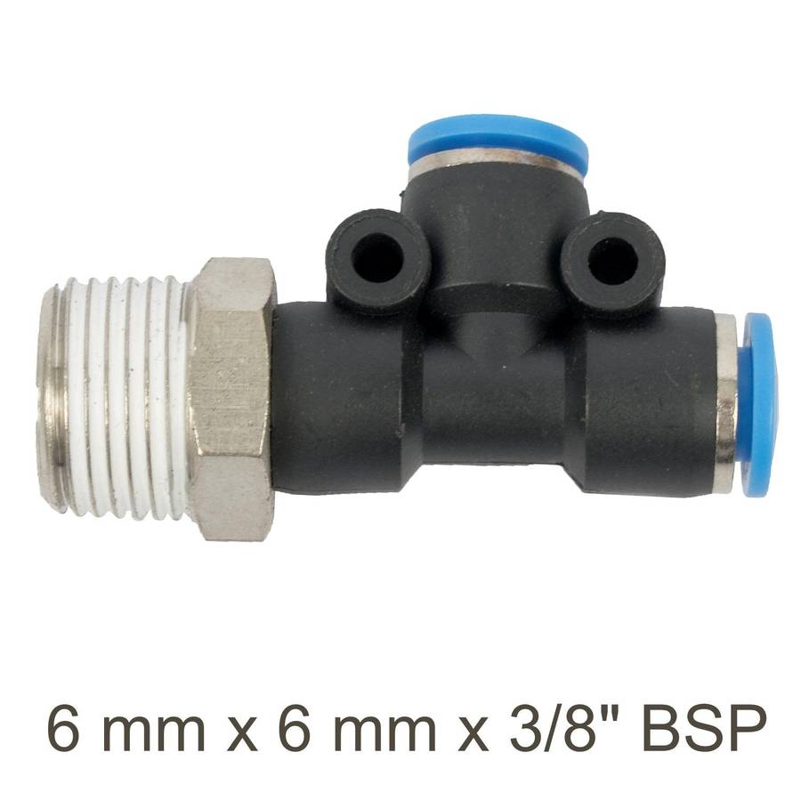 Aircraft Pu Hose Fitting Tee 6 Mm X 6 Mm X 3/8'm