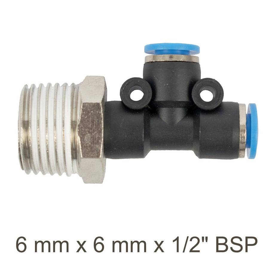 Aircraft Pu Hose Fitting Tee 6 Mm X 6 Mm X 1/2'm