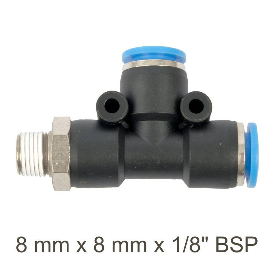 Aircraft Pu Hose Fitting Tee 8 Mm X 8 Mm X 1/8'm