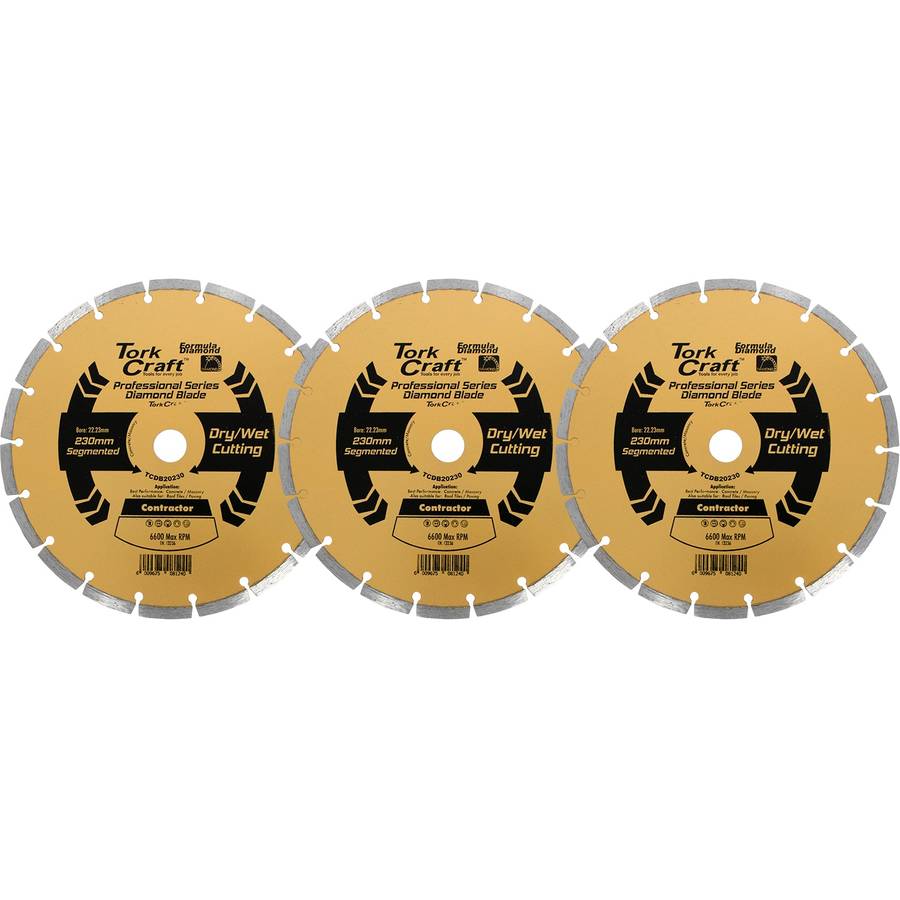 Tork Craft Diamond Blade 230 Mm Segmented Profesional Bulk 3 Pack Shrink