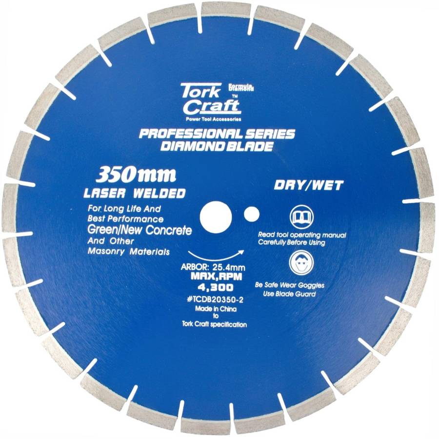 Tork Craft Diamond Blade 350x25.4 Mm Green / New Concrete Laser Welded Segmented