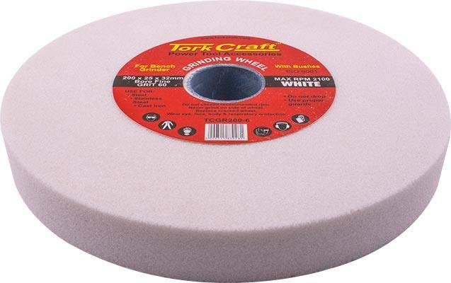 Tork Craft Grinding Wheel 200 X25 X32 Mm Bore Fine 60 Gr W/Bushes For B/G White