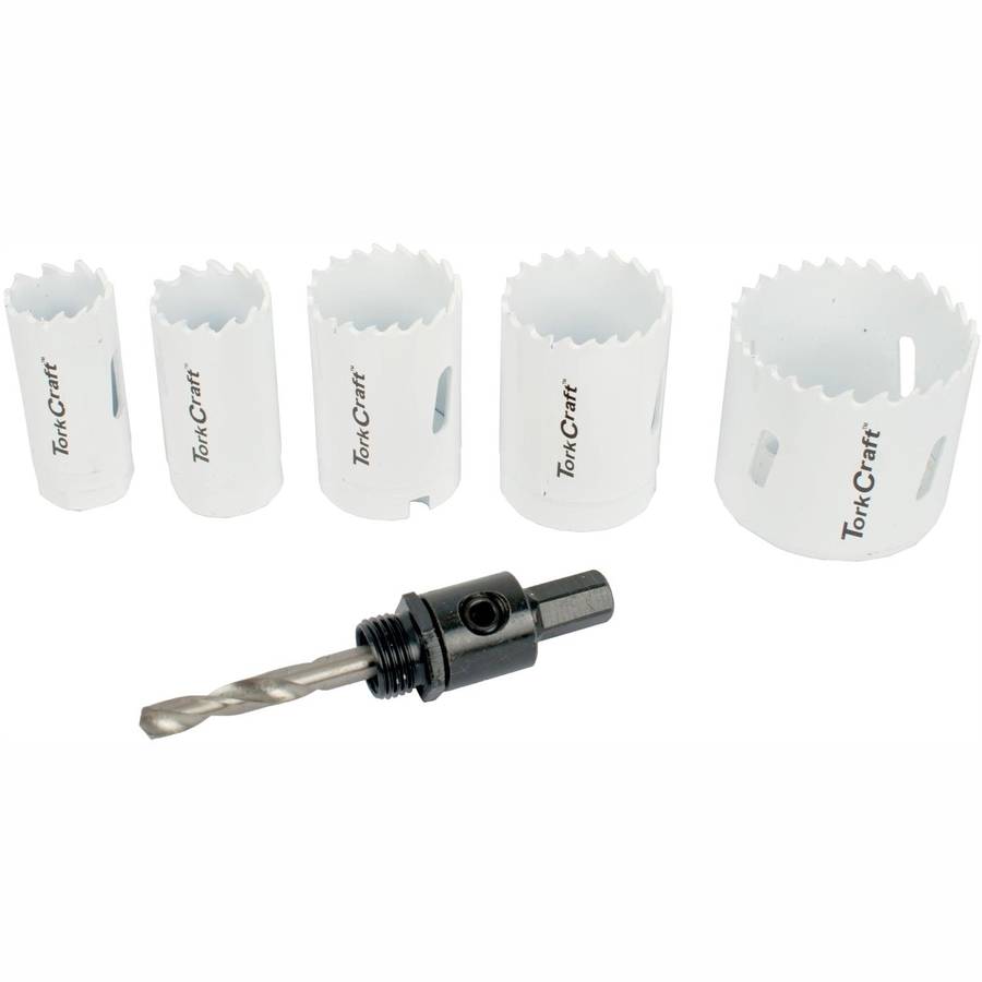 Tork Craft Hole Saw Set 6 Pce Bi Metal (22/25/32/35/51 Mm & 3/8 Hex Mandrel)