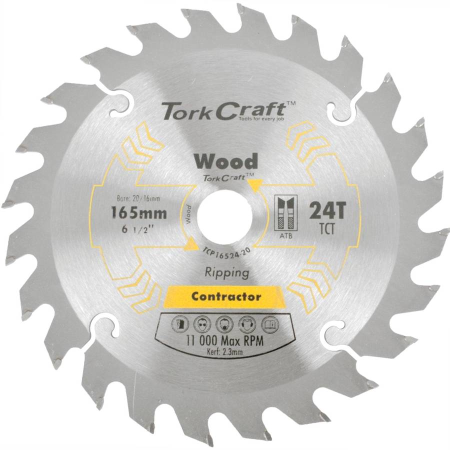 Tork Craft Blade Contractor 165 X 24 T 20/16 Circular Saw Tct