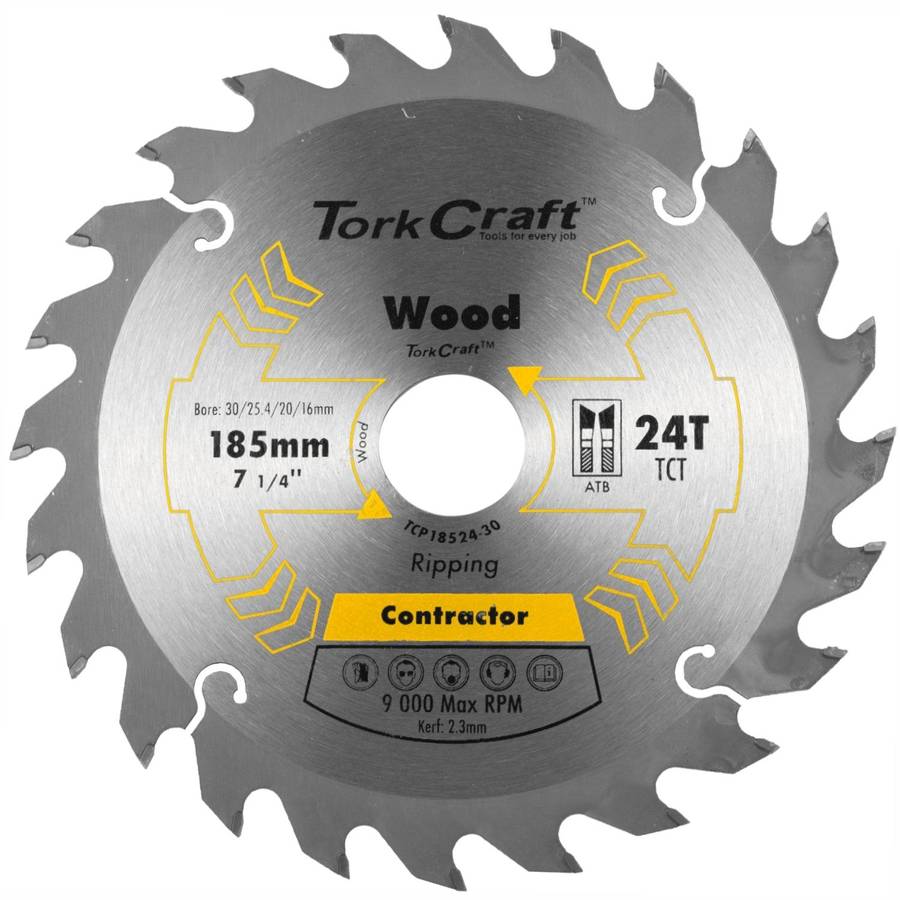 Tork Craft Blade Contractor 185 X 24 T 30/20/16/1 Circular Saw Tct