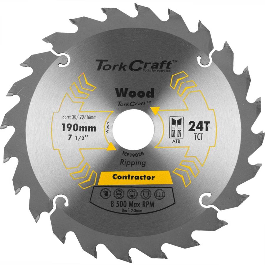 Tork Craft Blade Contractor 190 X 24 T 30/20/16 Circular Saw Tct