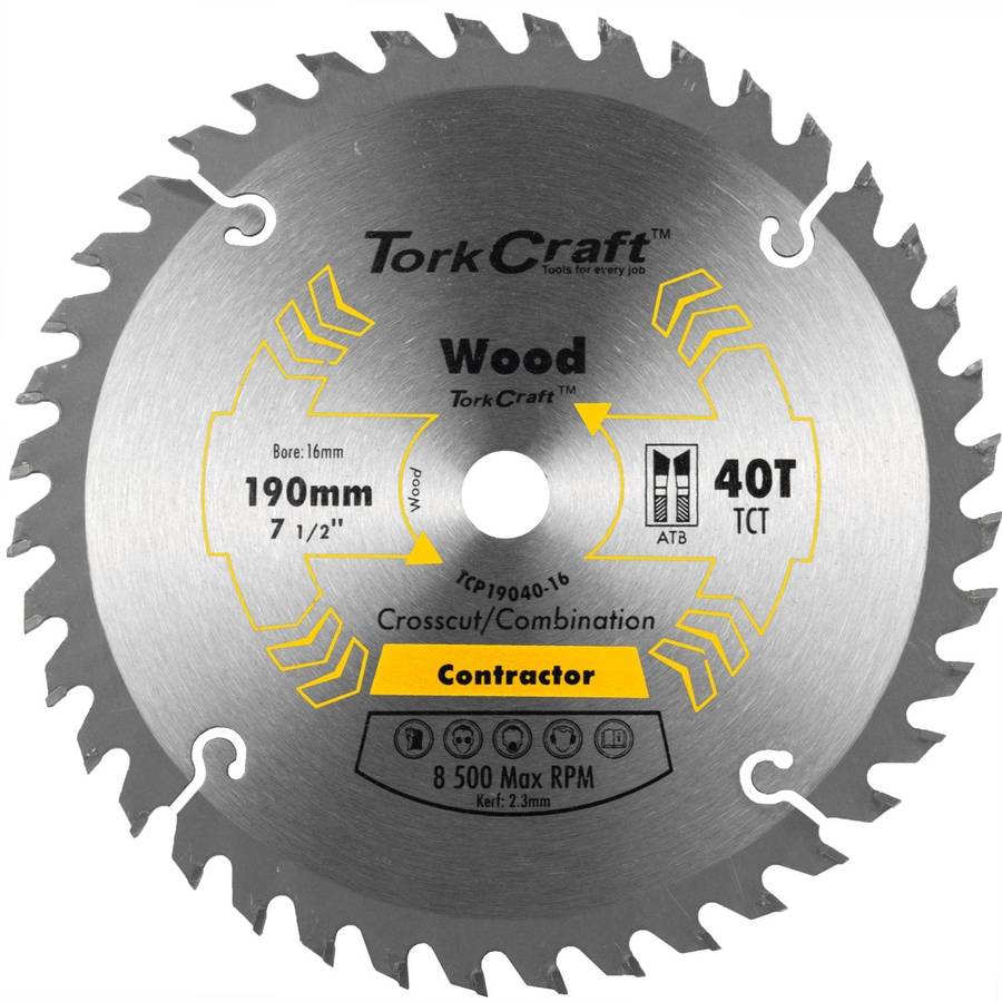 Tork Craft Blade Contractor 190 X 40 T 16 Mm Circular Saw Tct