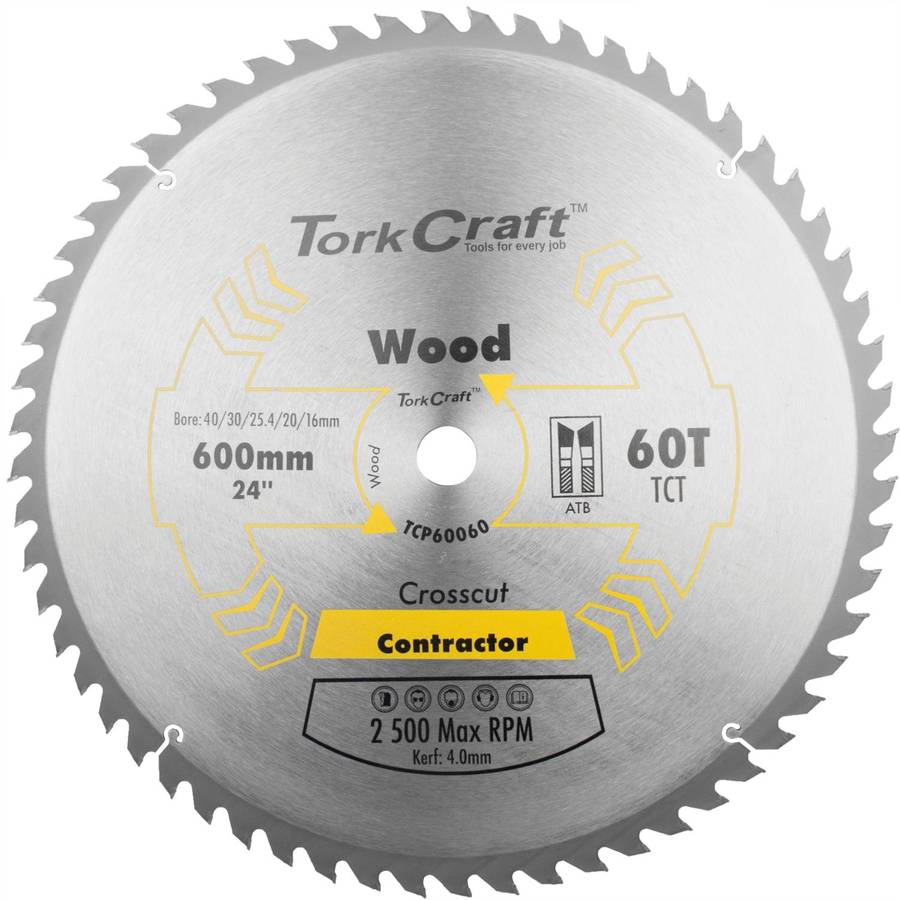 Tork Craft Tct Saw Blade 600 X60 T 4 Mm Kerf 40/30/1/20/16