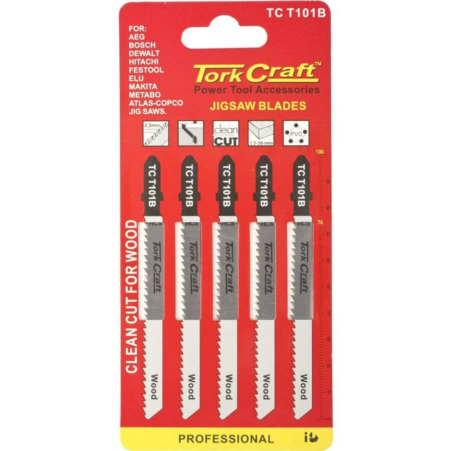 Tork Craft T Shank Jigsaw Blade For Wood 2.5 Mm 10 Tpi 100 Mm 5 Pc