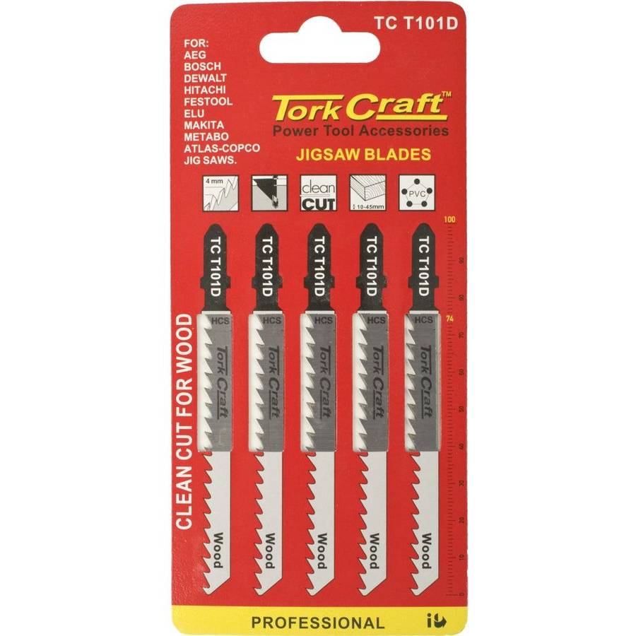 Tork Craft T Shank Jigsaw Blade For Wood 4 Mm 6 Tpi 100 Mm 5 Pc
