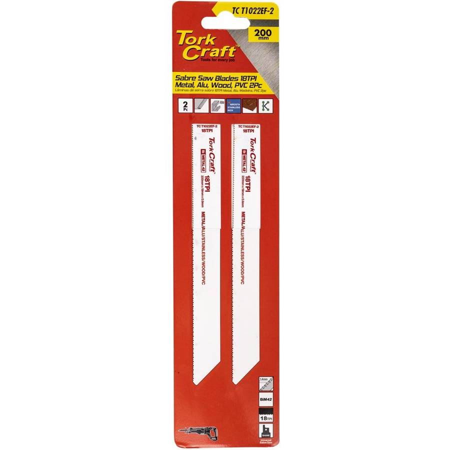 Tork Craft Sabre Saw Blade 200 X 1.4 Mm 18 Tpi Metal, Pvc 2 Pc