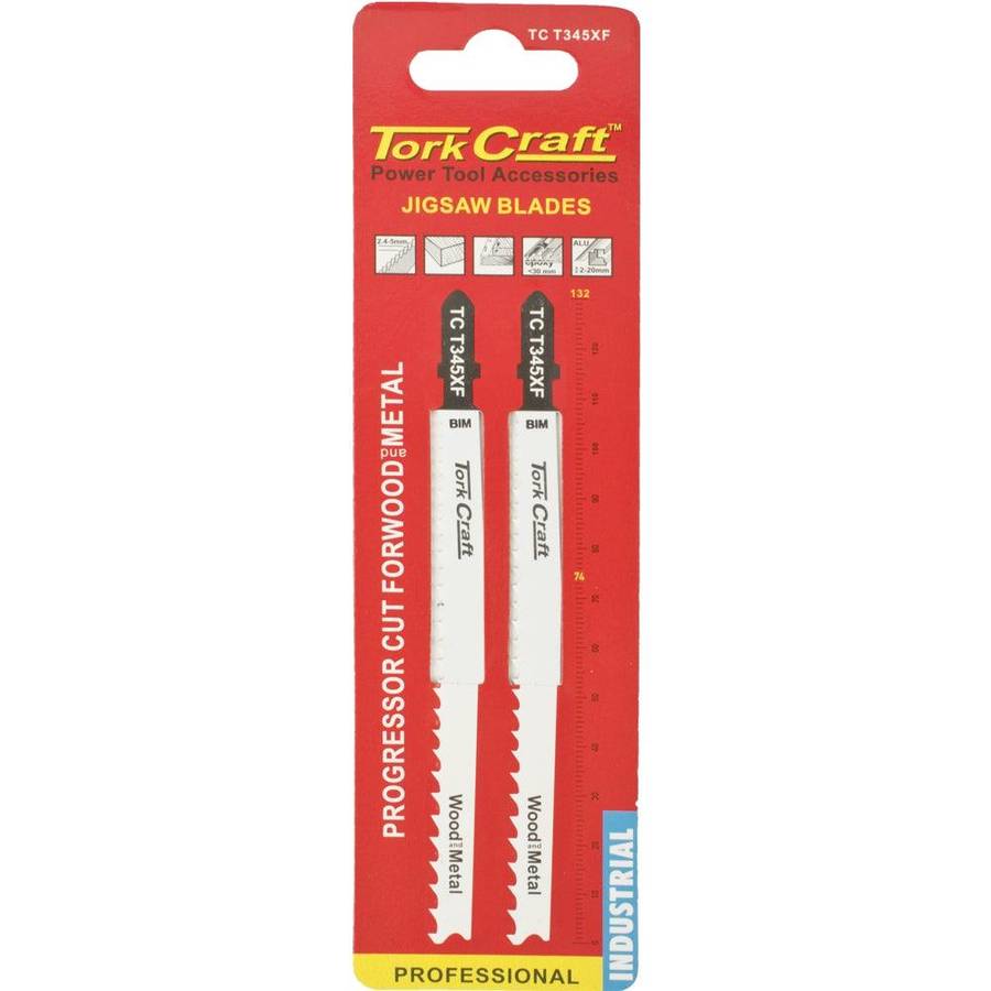 Tork Craft T Shank Jigsaw Blade For Metal/Wood 2.4 5 Mm 5 Tpi 132 Mm 2 Pc