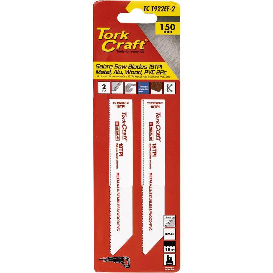 Tork Craft Sabre Saw Blade 150 X 1.4 Mm 18 Tpi Metal, Pvc 2 Pc