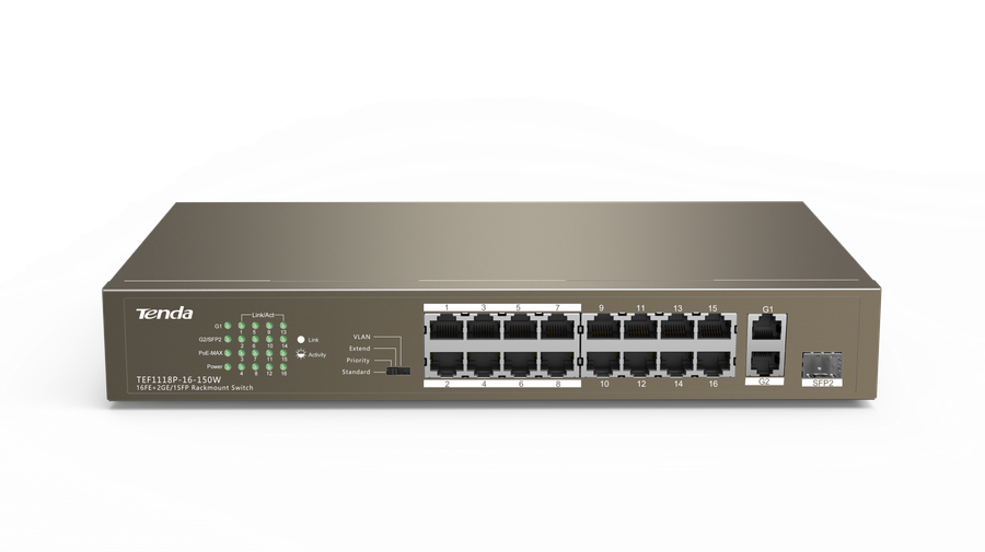 Tenda 16FE+2GE/1SFP Rackmount Switch With 16-Port PoE