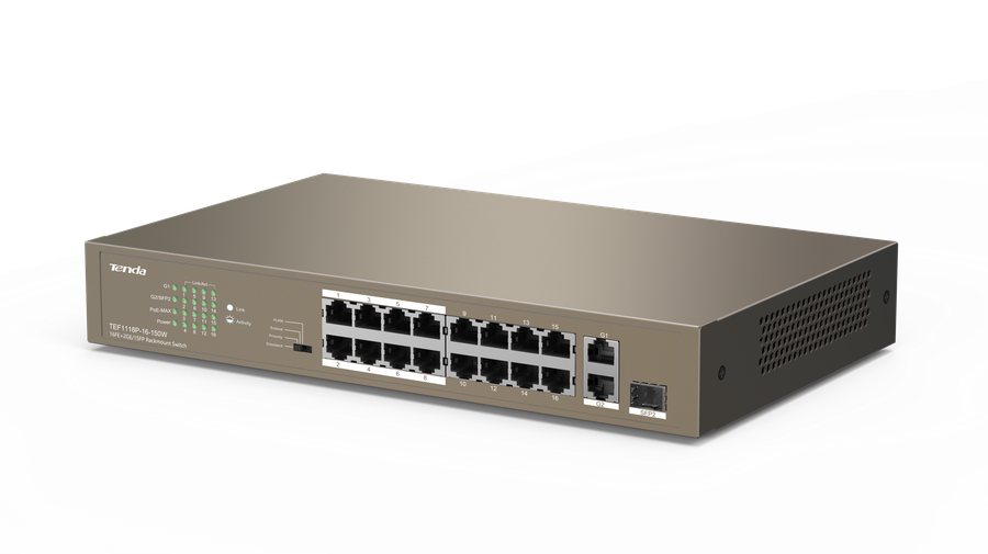 Tenda 16FE+2GE/1SFP Rackmount Switch With 16-Port PoE