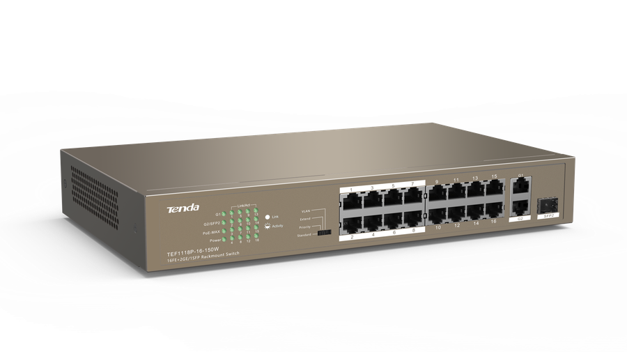 Tenda 16FE+2GE/1SFP Rackmount Switch With 16-Port PoE