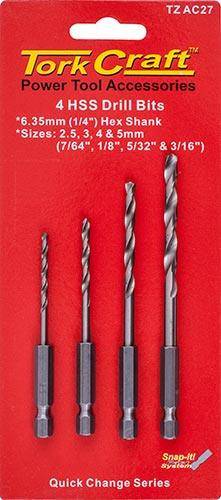 Tork Craft Hex Shank Drill Bit 4 Pce Set 2.5 Mm 3 Mm 4 Mm 5 Mm