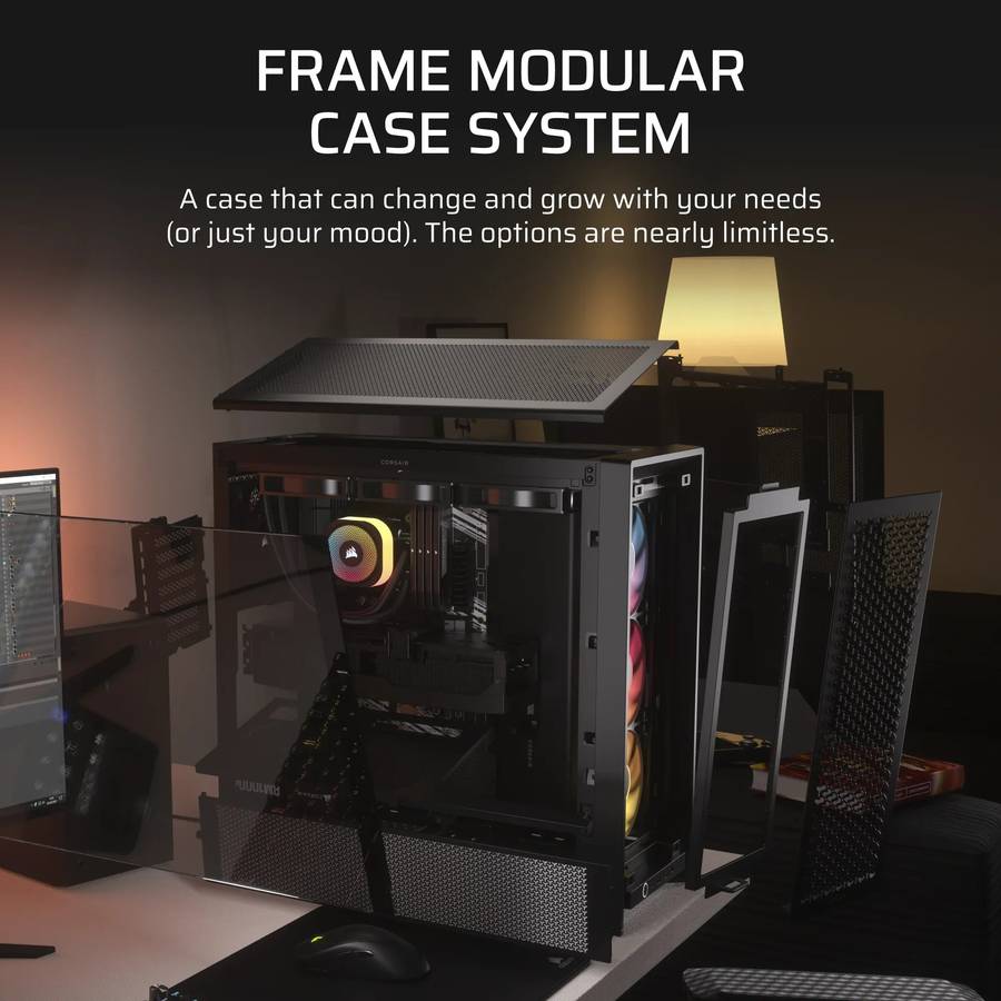 Corsair Frame 4000D RS ARGB Black Mid-Tower PC Case; 2X 3.5'' | 2X 2.5'' Drive Bays; Up To 360MM ...