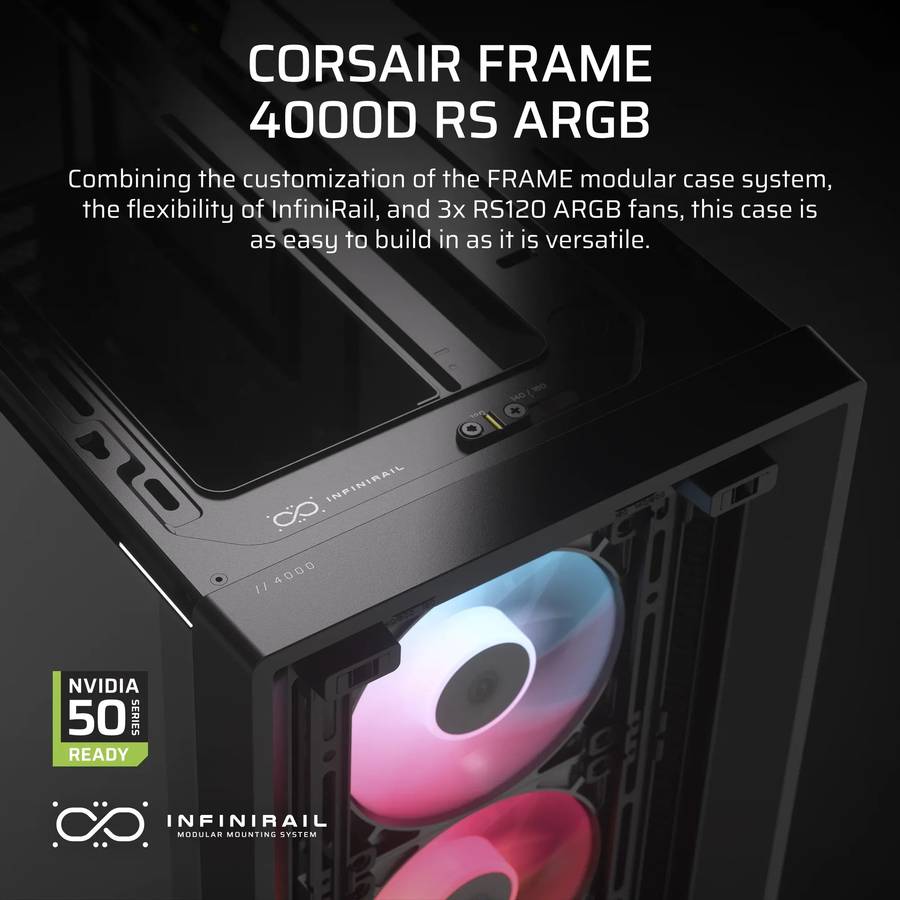 Corsair Frame 4000D RS ARGB Black Mid-Tower PC Case; 2X 3.5'' | 2X 2.5'' Drive Bays; Up To 360MM ...