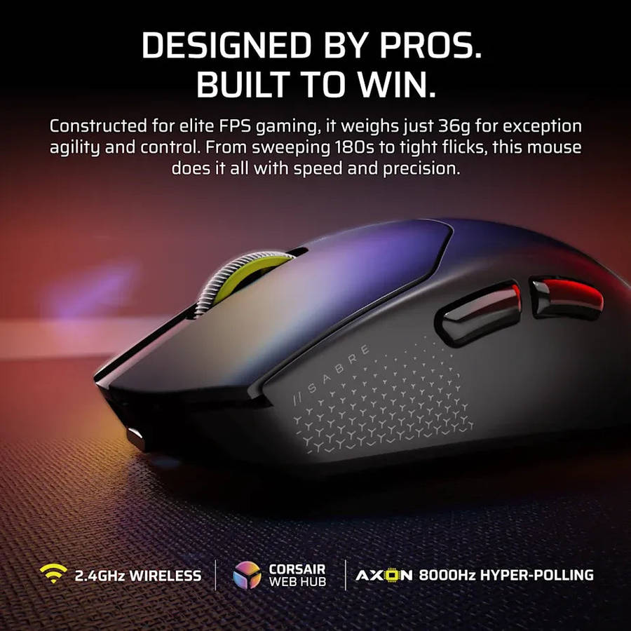 Corsair Sabre V2 Pro Ultralight Wireless Gaming Mouse Black; 33K DPI.