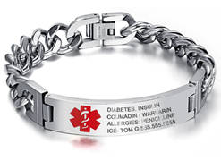 EJ99 - CBA101353 - Personalized Titanium Steel Curved Men's Medical Alert Bracelet