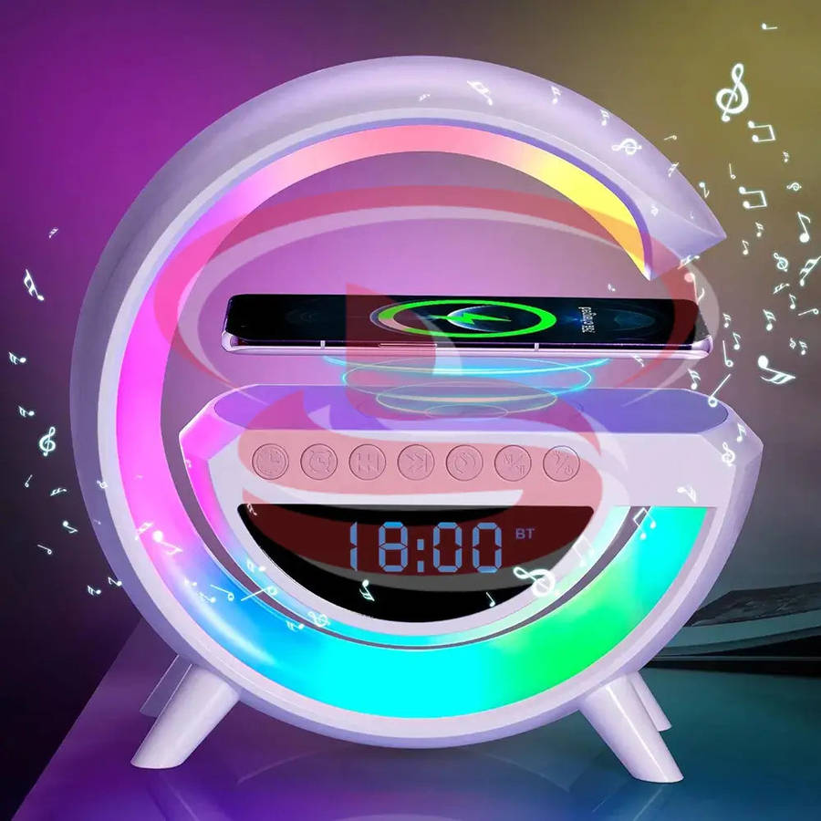 Big G-Shape Multifunction Light With Alarm Clock, Wireless Charger & BT Speaker