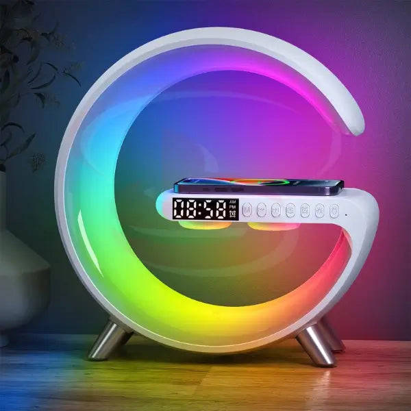 Big G-Shape Multifunction Light With Alarm Clock, Wireless Charger & BT Speaker