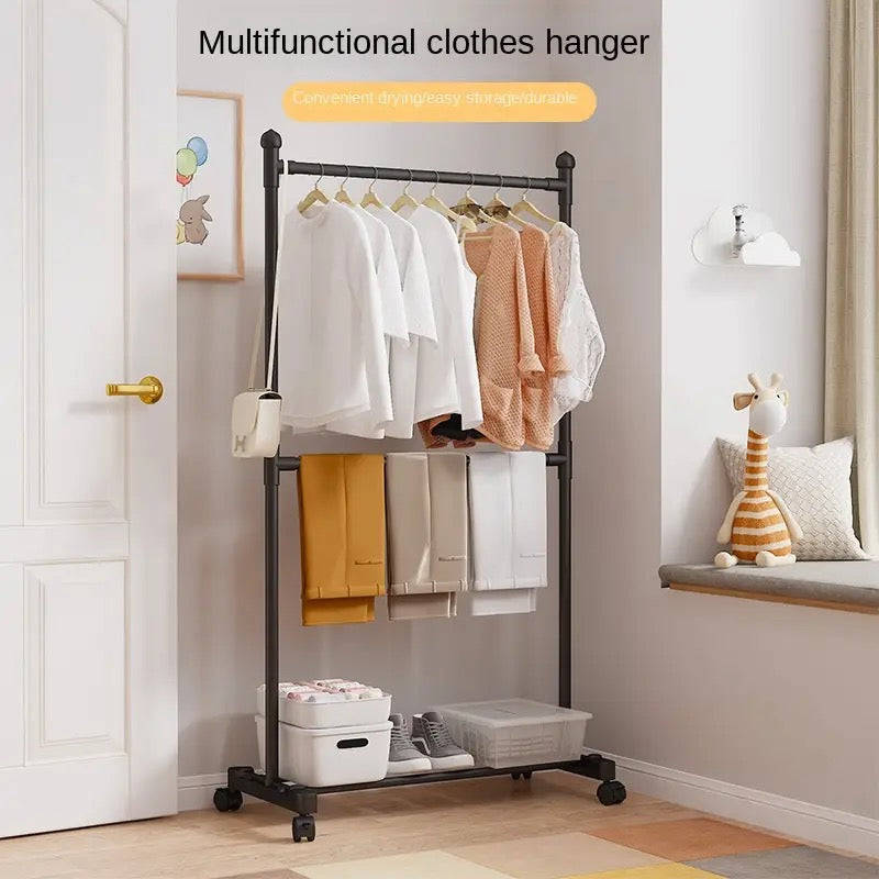 Multi-functional Standing Coat Hat Rack with Shoe Rack, Easy-to-Move Clothes Hanger with Wheels