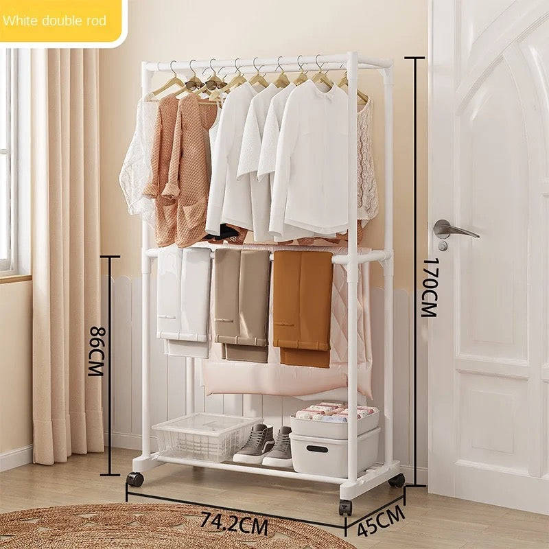 Multi-functional Standing Coat Hat Rack with Shoe Rack, Easy-to-Move Clothes Hanger with Wheels