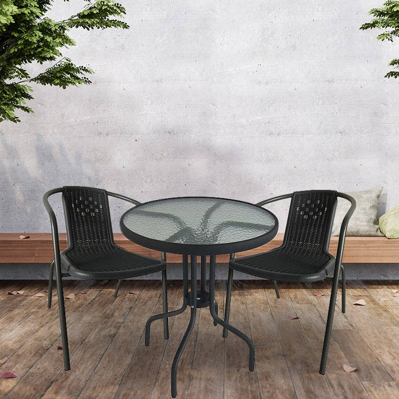 MFurn Bistro 3 Piece Outdoor Wicker Set With Glass Top Table - Various Colours